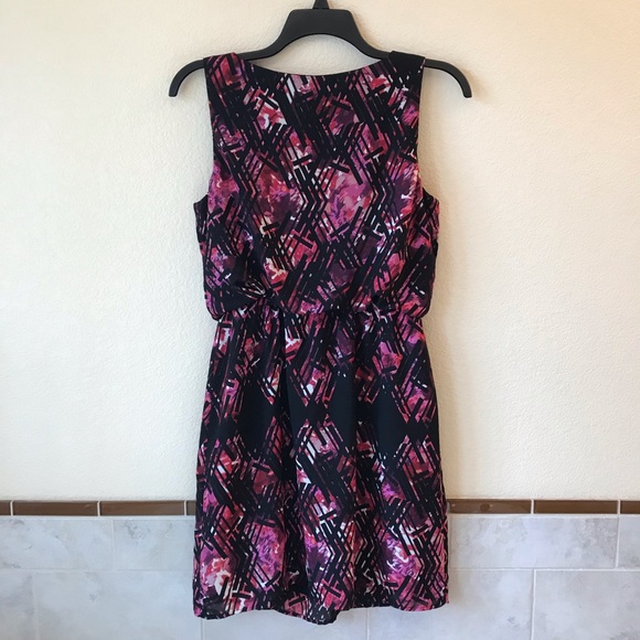 Expo New York Sleeveless Dress Size 12 POCKETS Geometric Print Black Pink - Picture 4 of 9